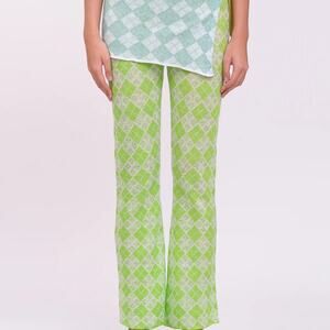 YANYAN Knits Argyle Beach Pant NEW $295 Lime Green 100% Linen Size M